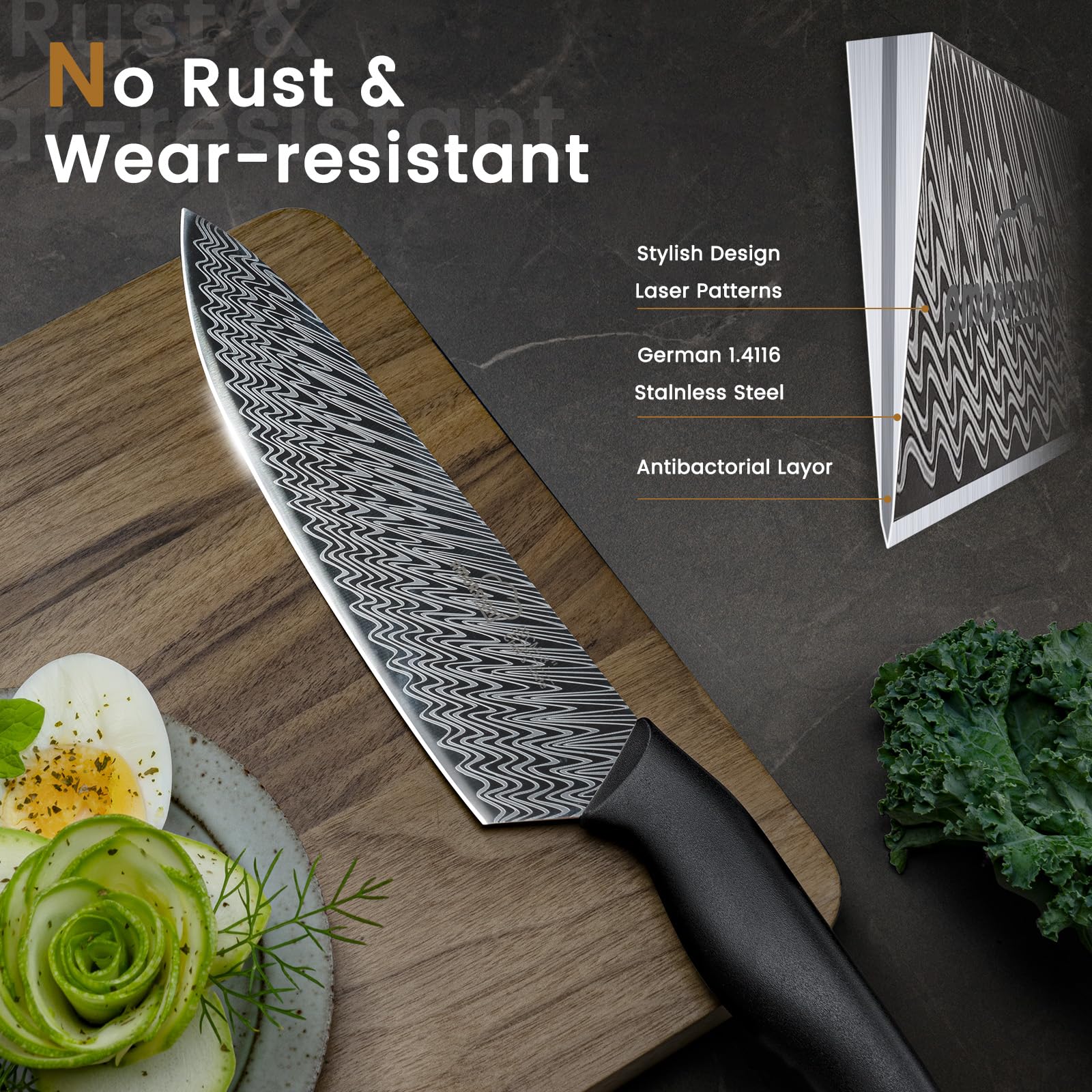 Amorston 7-inch Santoku knife ideal for chopping vegetables and herbs.