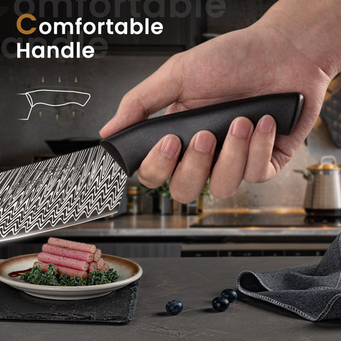 Amorston 4.5-inch serrated steak knives deliver clean portions.