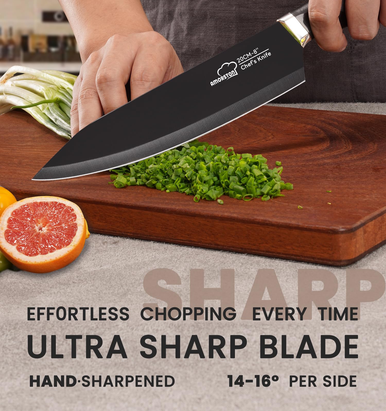 Amorston stainless steel blades deliver durability and reliable edge retention for daily cooking.
