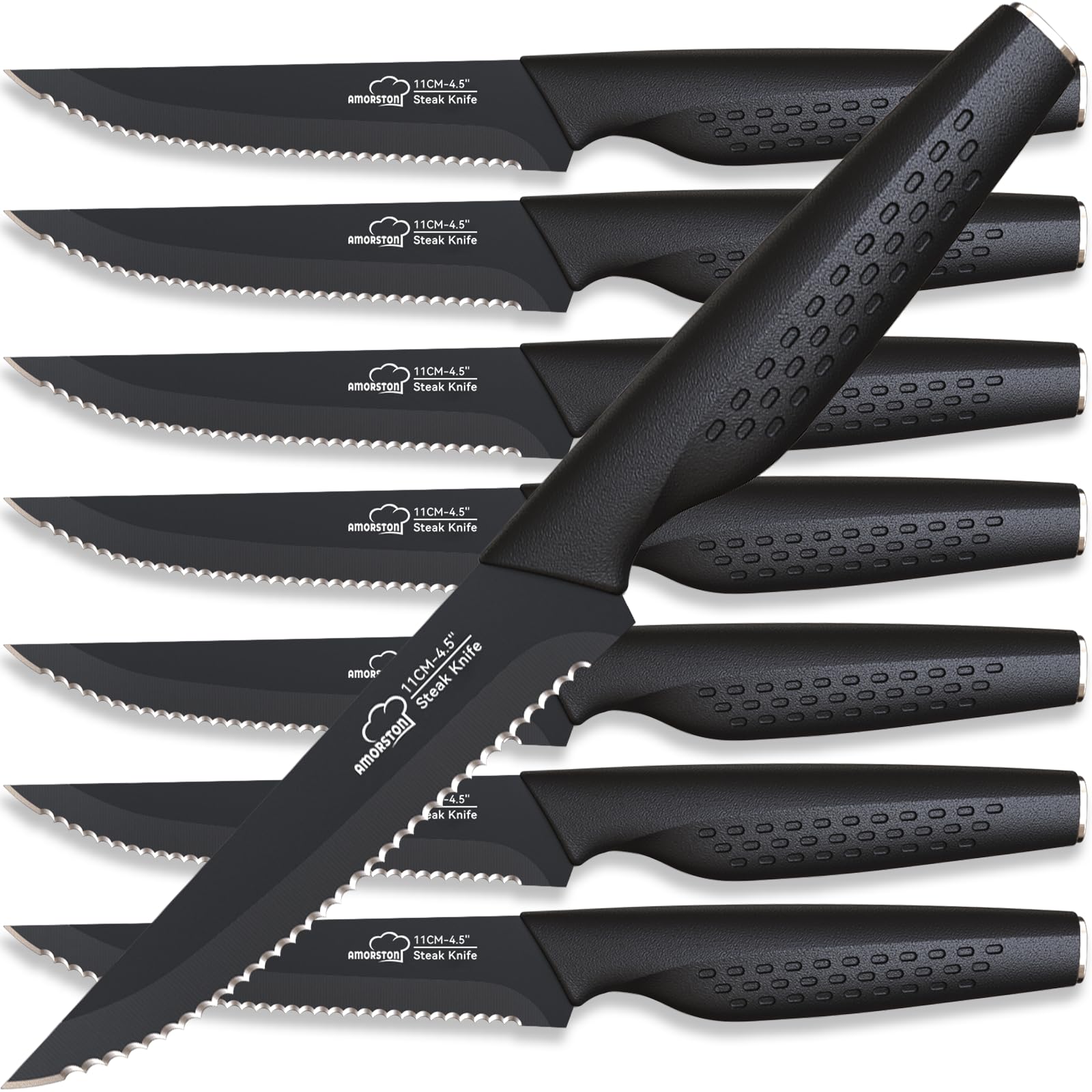 Amorston 8-piece steak knives with stainless blades for precise cuts