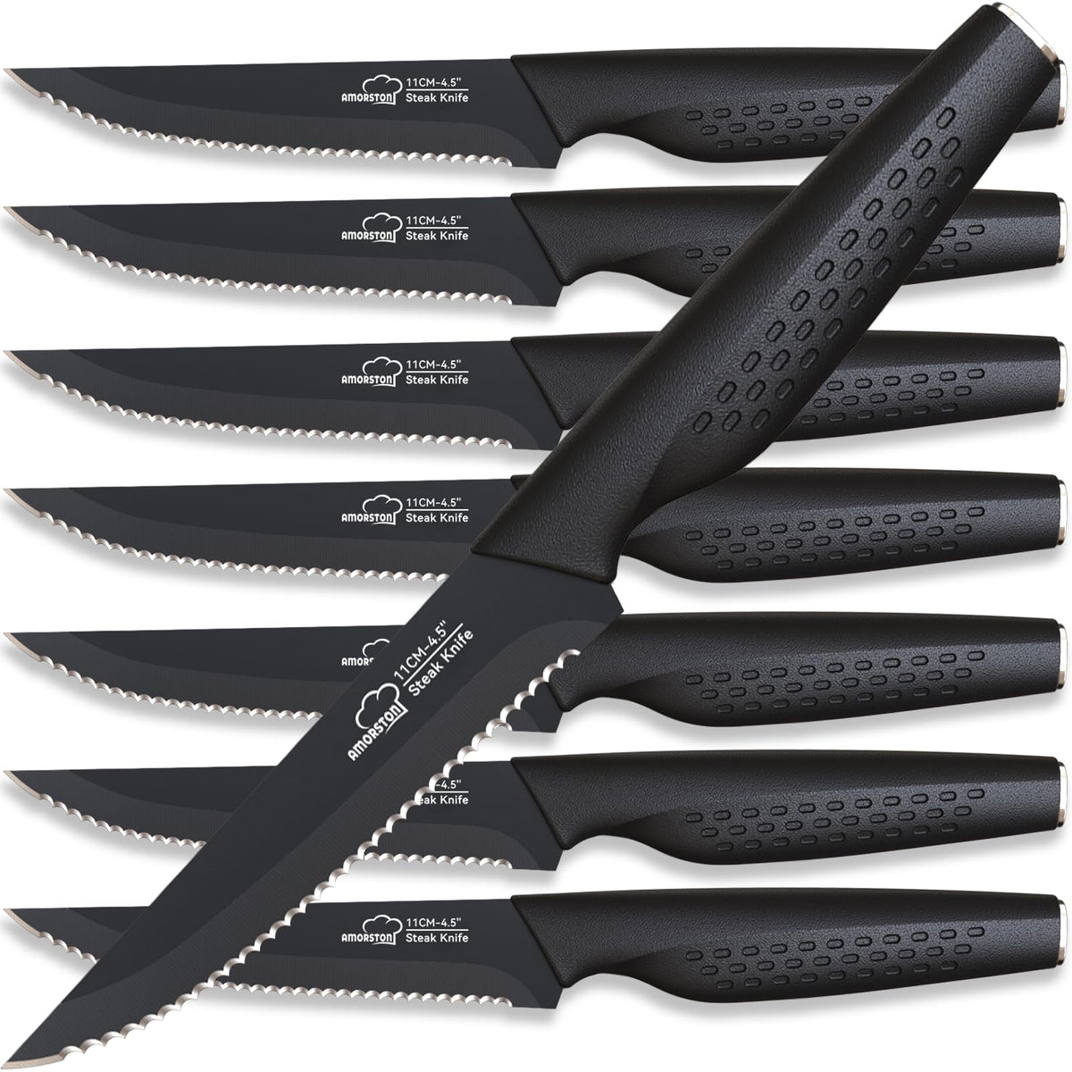 Amorston 8-piece steak knives with stainless blades for precise cuts