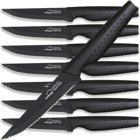 Amorston 8-piece steak knives with stainless blades for precise cuts