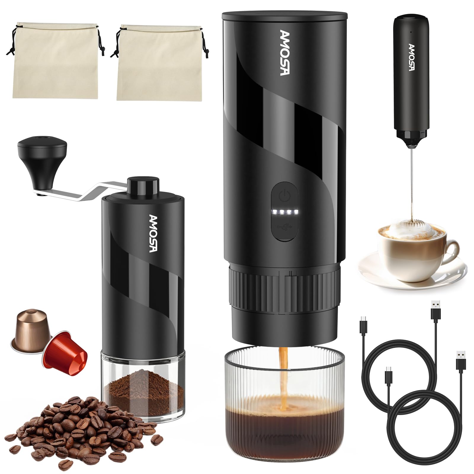 AMOSA 20-bar espresso extraction in action for bold flavor on the go.