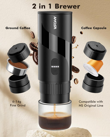 AMOSA manual coffee grinder closeup ready for precise, flavorful grind.