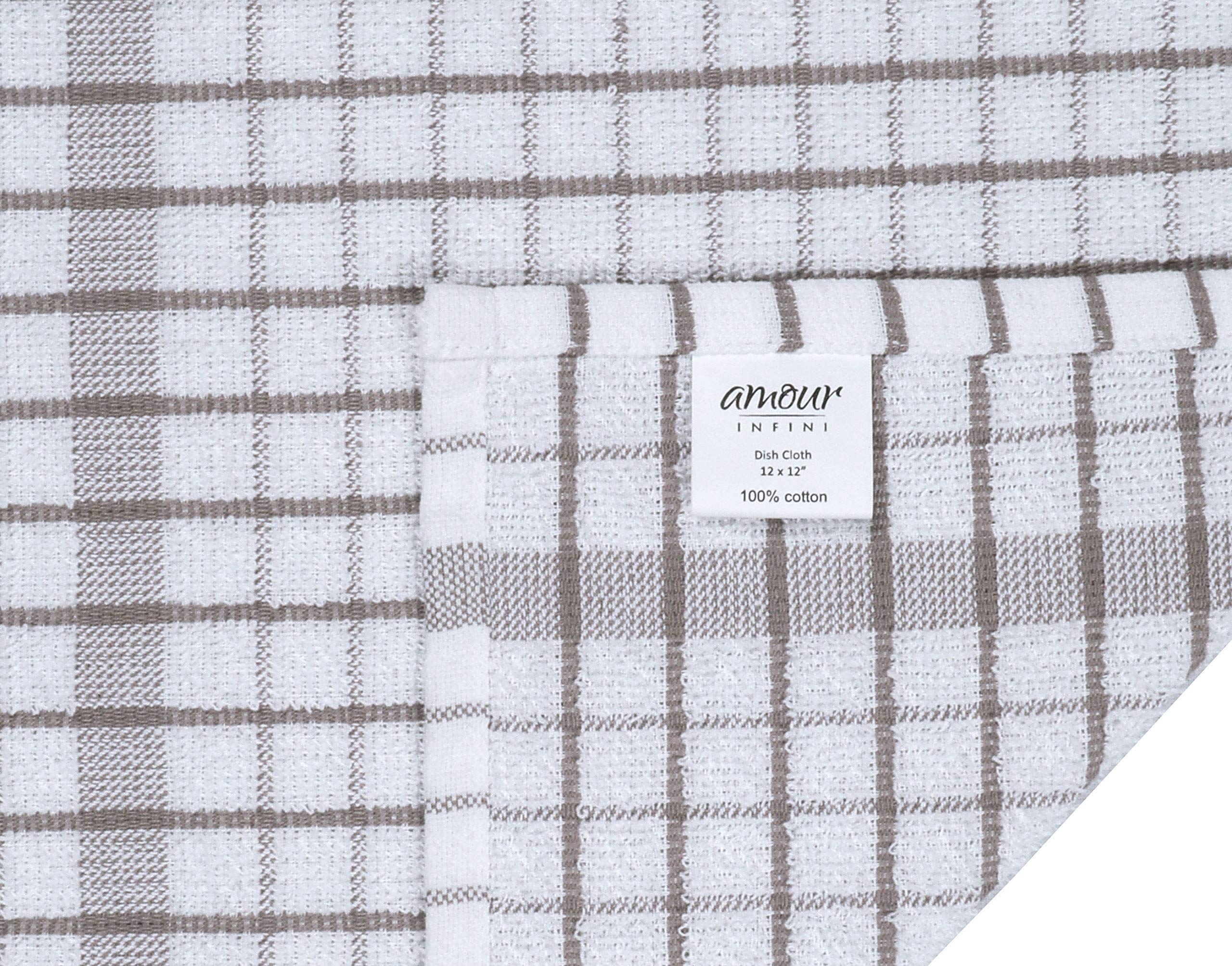 AMOUR INFINI dishcloths 12x12, compact and versatile for wiping spills and drying dishes.