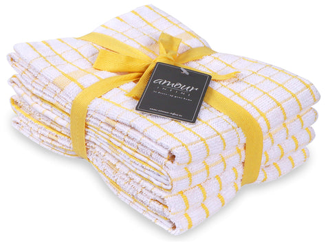 AMOUR INFINI absorbent terry cotton kitchen towels for quick dish drying and cleanup