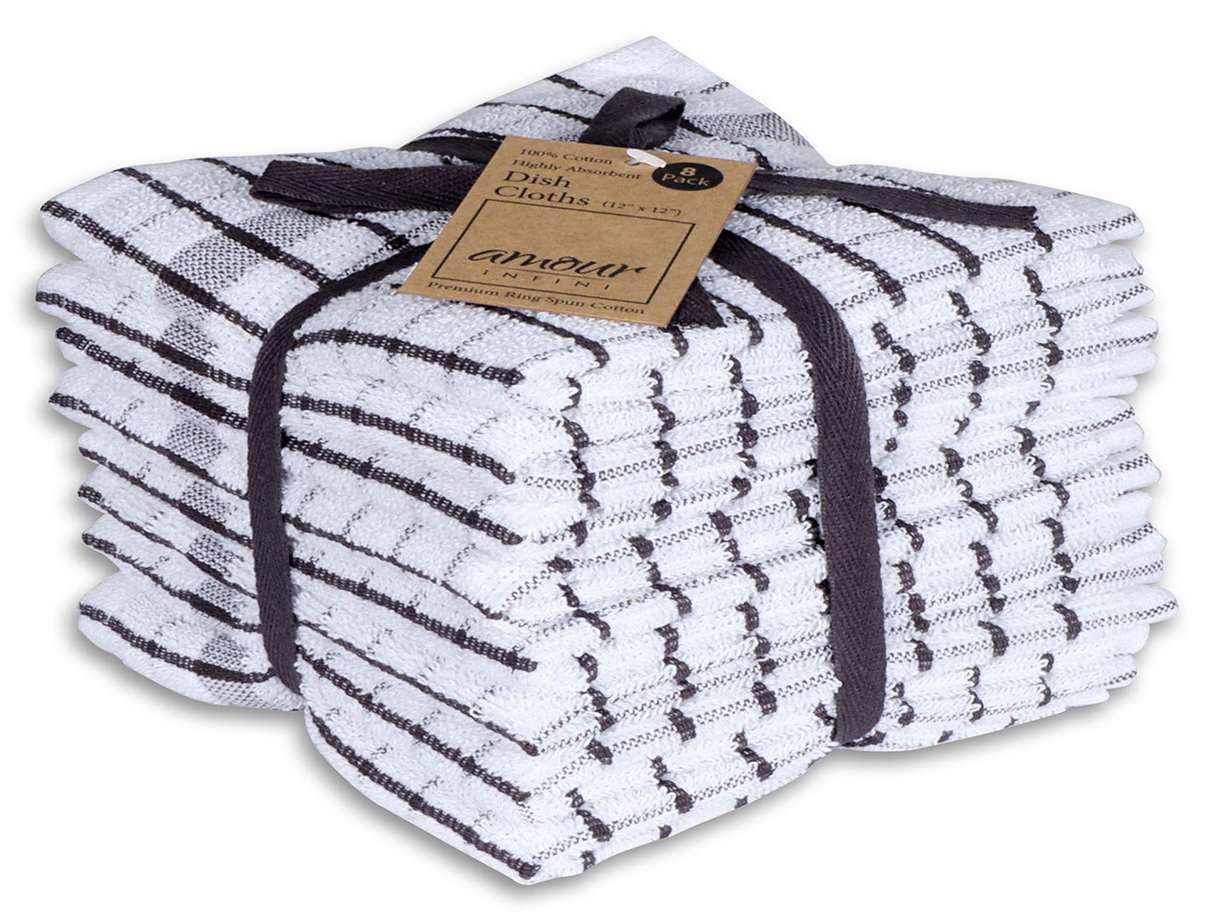 AMOUR INFINI dishcloths 8-pack close-up shows ultra soft terry for delicate surfaces.