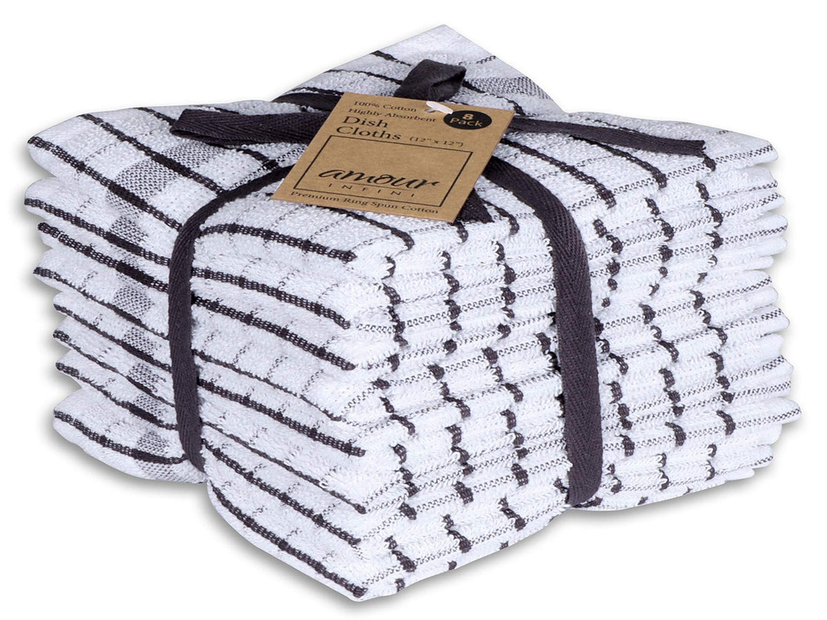 AMOUR INFINI dishcloths 8-pack close-up shows ultra soft terry for delicate surfaces.