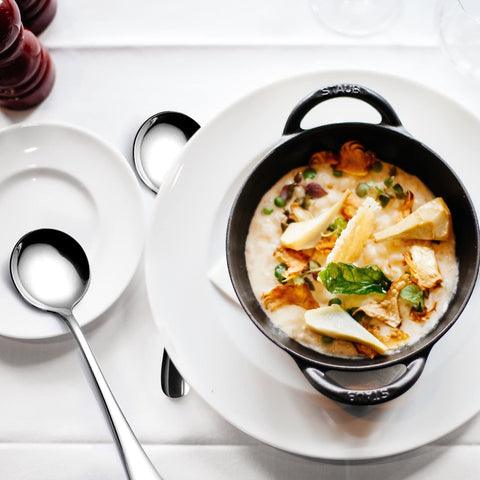 AmoVee soup spoon designed for easy twirling with soups.