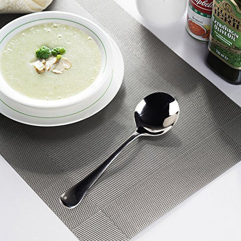 AmoVee round stainless steel spoons suitable for varied dining setups.