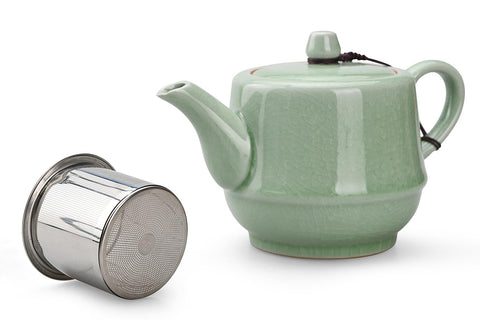 Amoysanli teapot with infuser pink cyan side handle for comfortable pouring