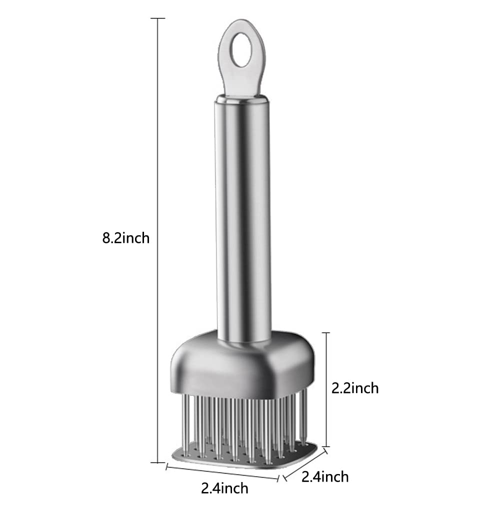 AMPSEVEN meat tenderizer in use on steak to boost marinade uptake.