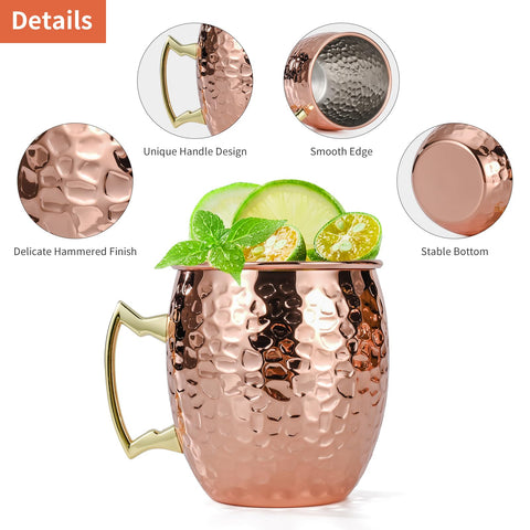 Amrules Moscow Mule Mugs demonstrating 16-ounce capacity for generous pours
