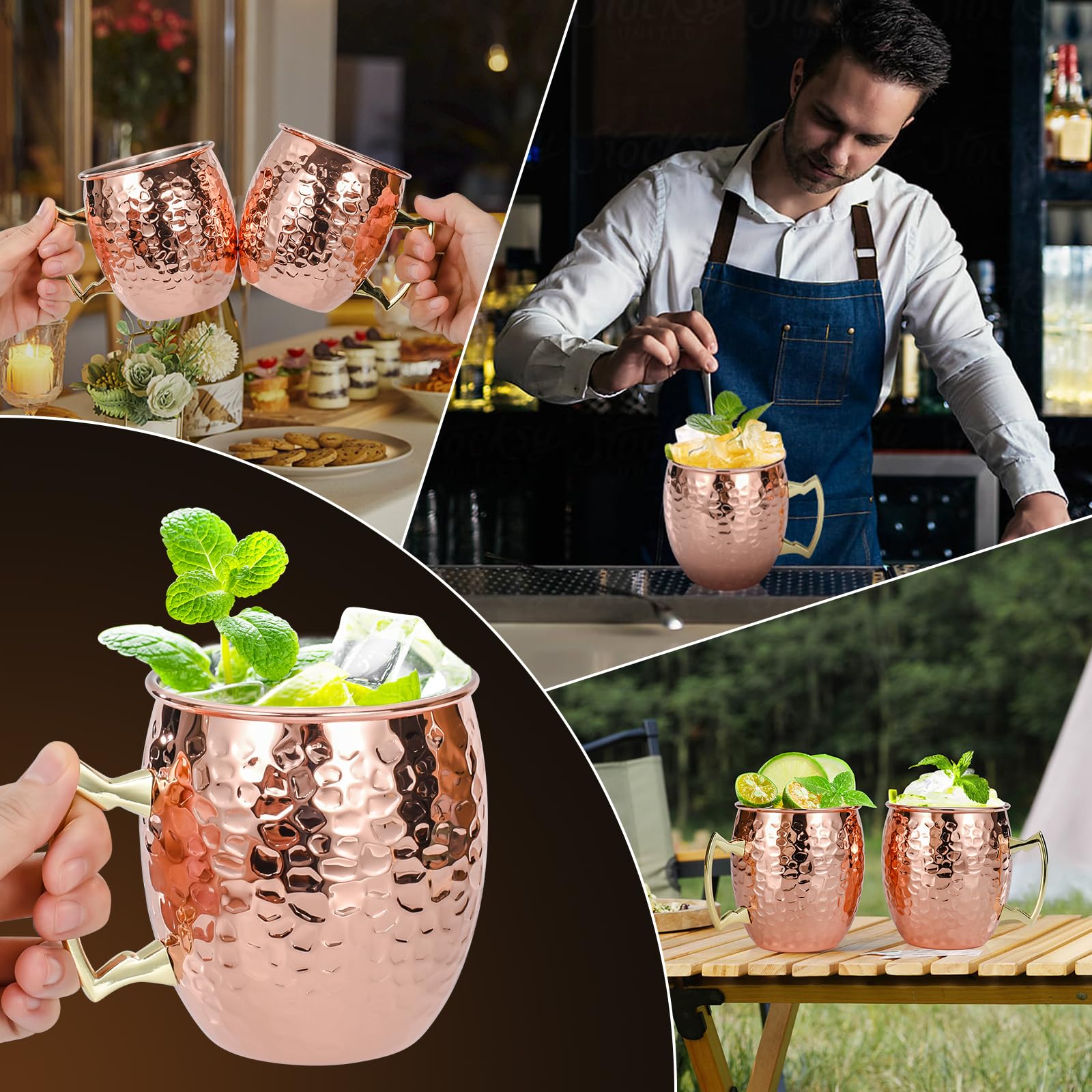 Amrules Moscow Mule Mugs shown in bar setup for parties and entertaining