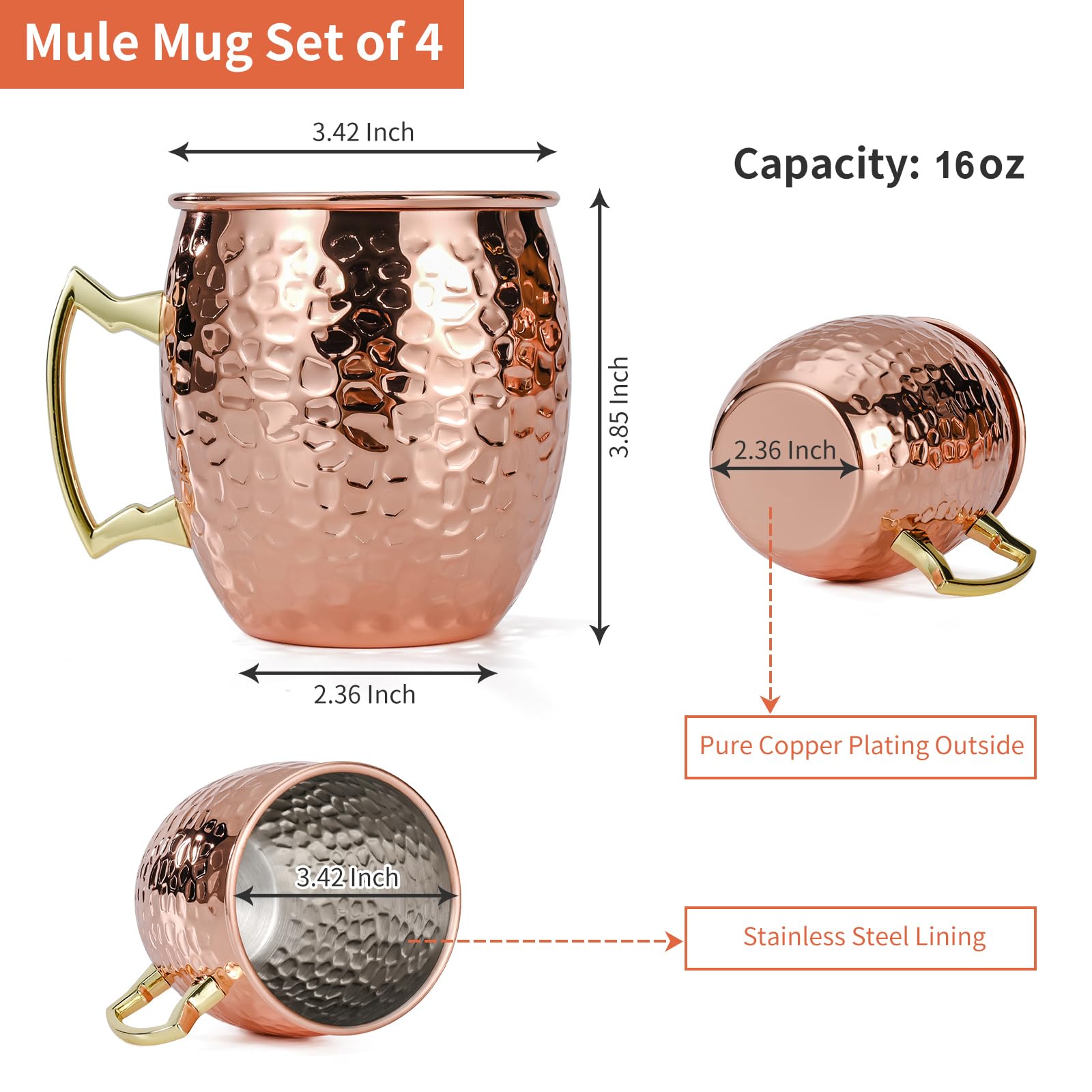 Amrules Moscow Mule Mugs featuring gold brass handles for a luxe bar look