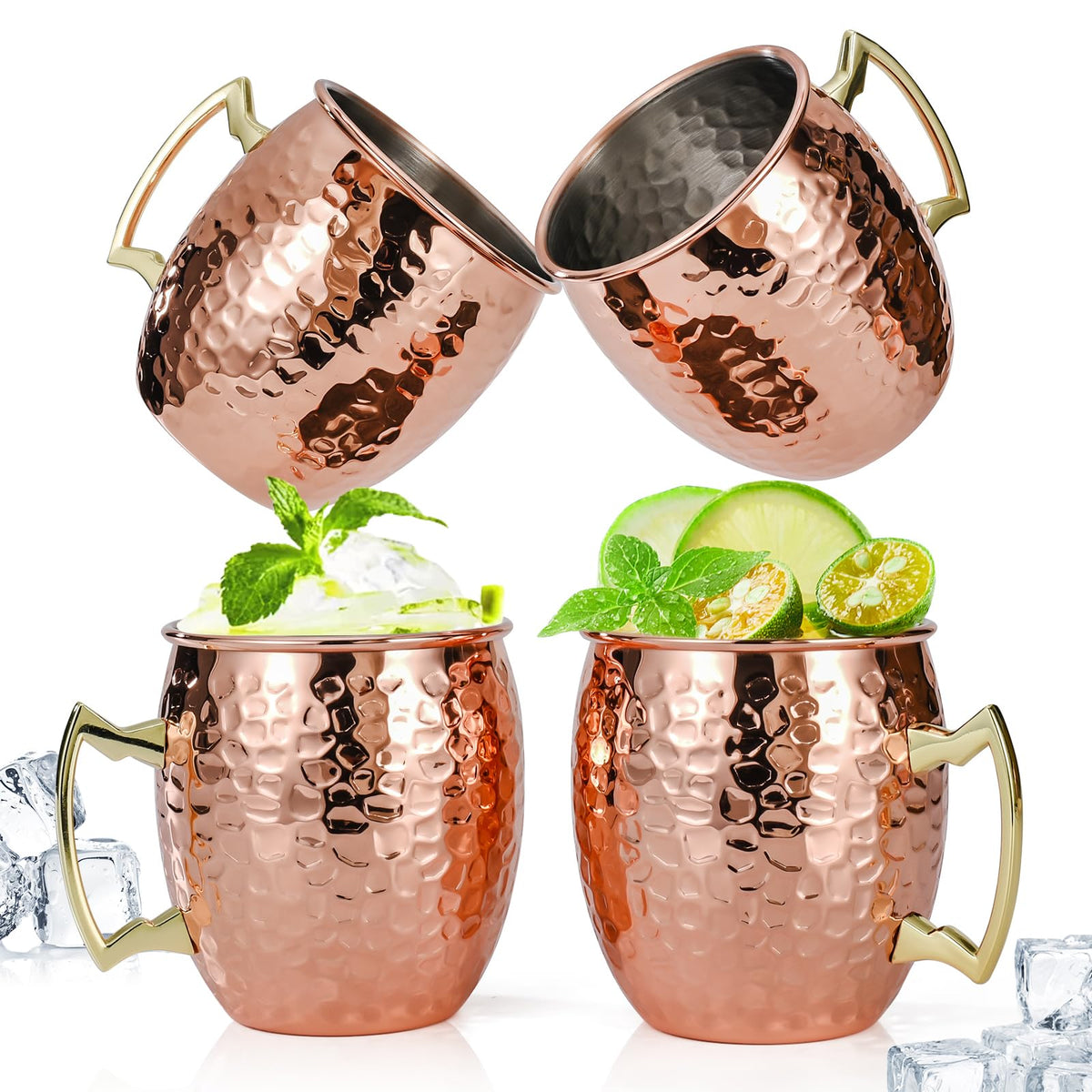 Amrules Moscow Mule Mugs with hammered copper outside for elegant cocktail presentation