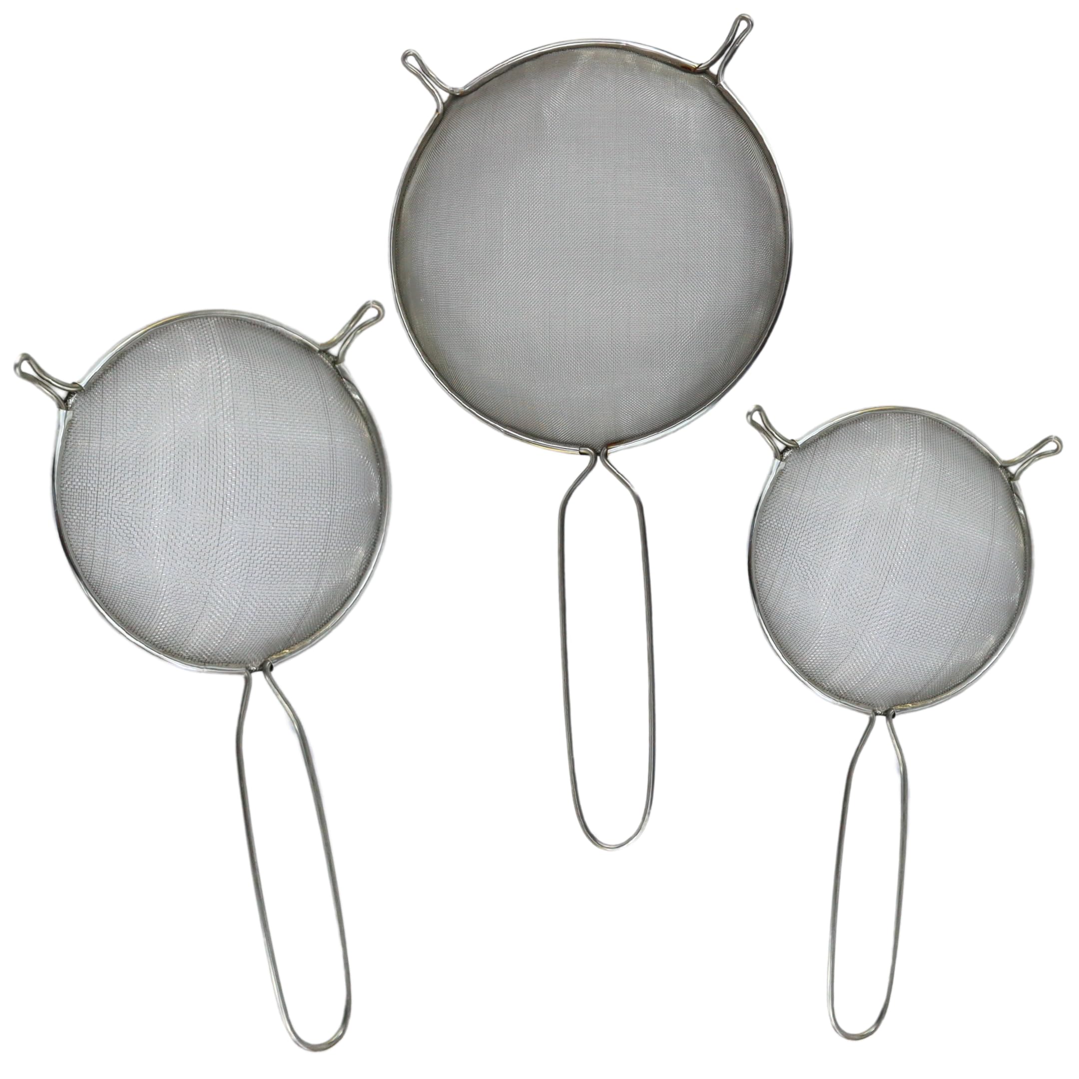 AMSE mesh strainers set of three for versatile sifting and draining.