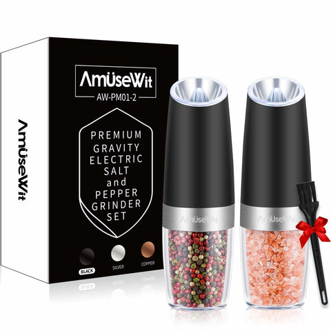AmuseWit gravity grinder front view with illuminated light for precise seasoning.