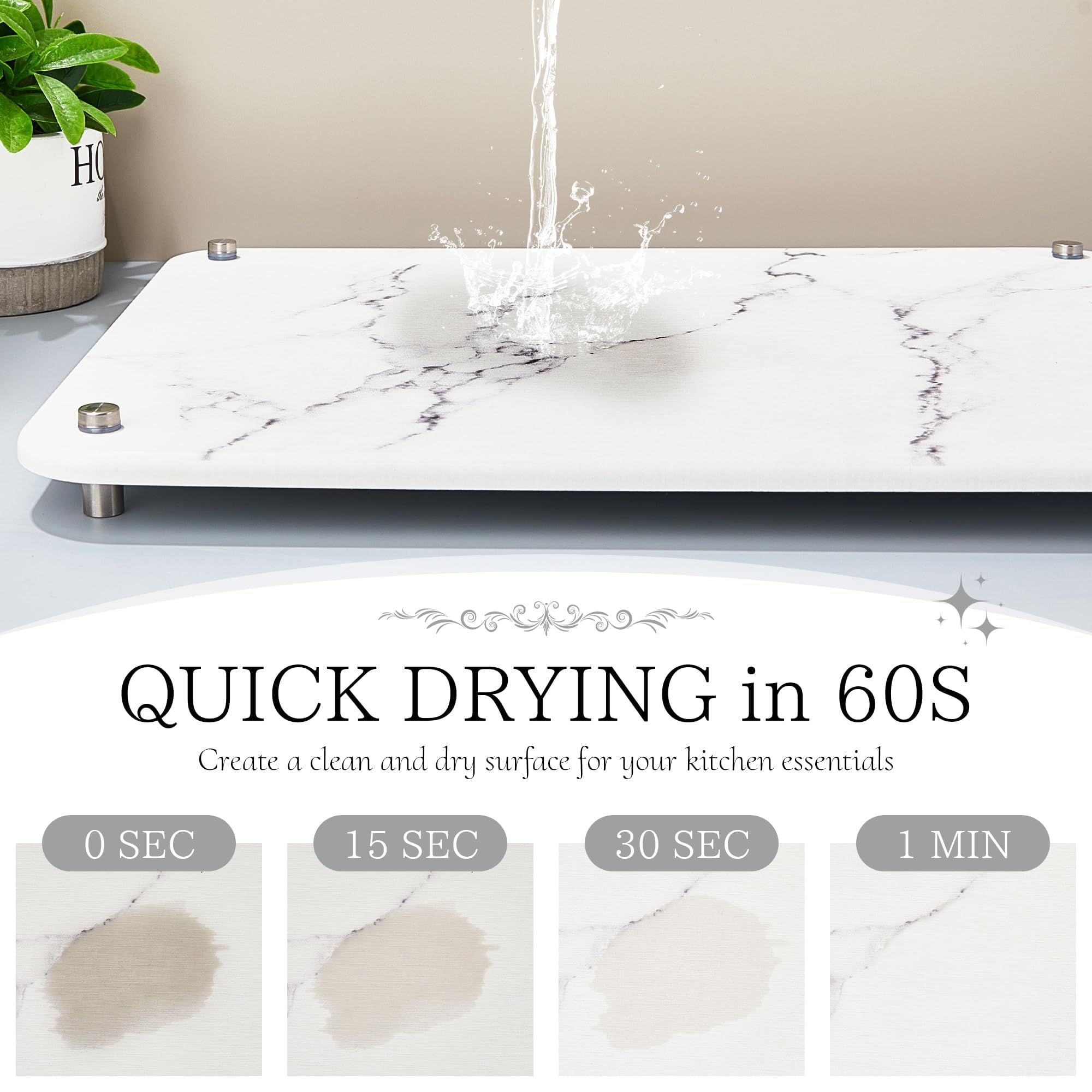Amviner white marble style drying mat adds minimalist kitchen elegance.