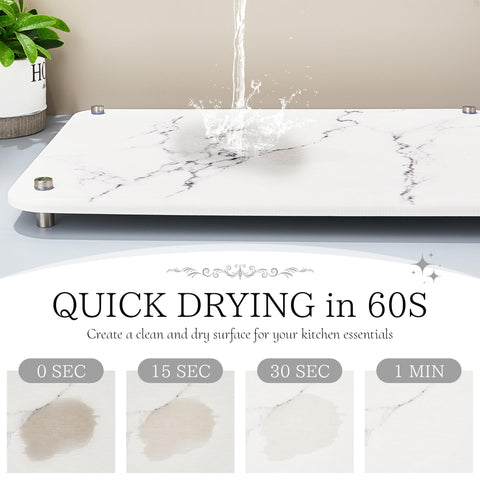 Amviner white marble style drying mat adds minimalist kitchen elegance.