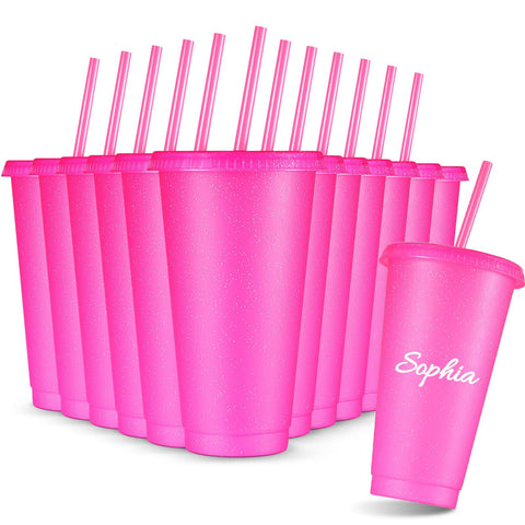 Amyhill glitter tumbler in rose red with lid and straw, ideal for parties.