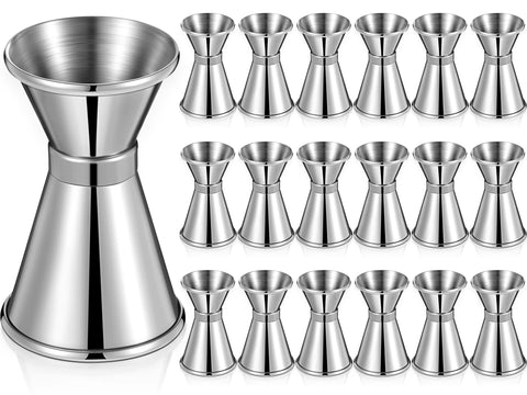 Amyhill double pour mouth jigger shows precise 1 oz and 1/2 oz measures for precise pours.