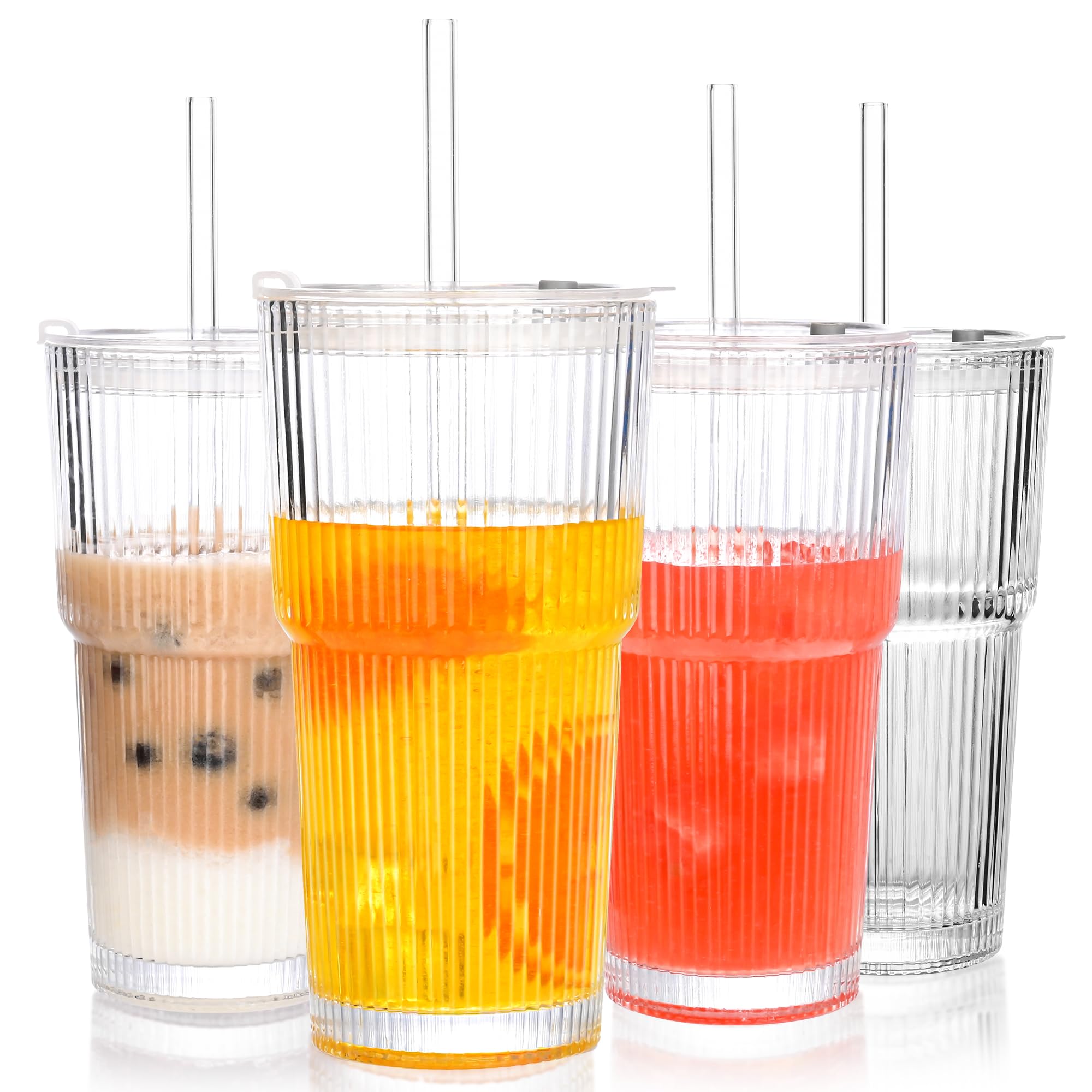 Amyoole 20 oz ribbed glass tumbler on a clean surface for iced beverages on the go