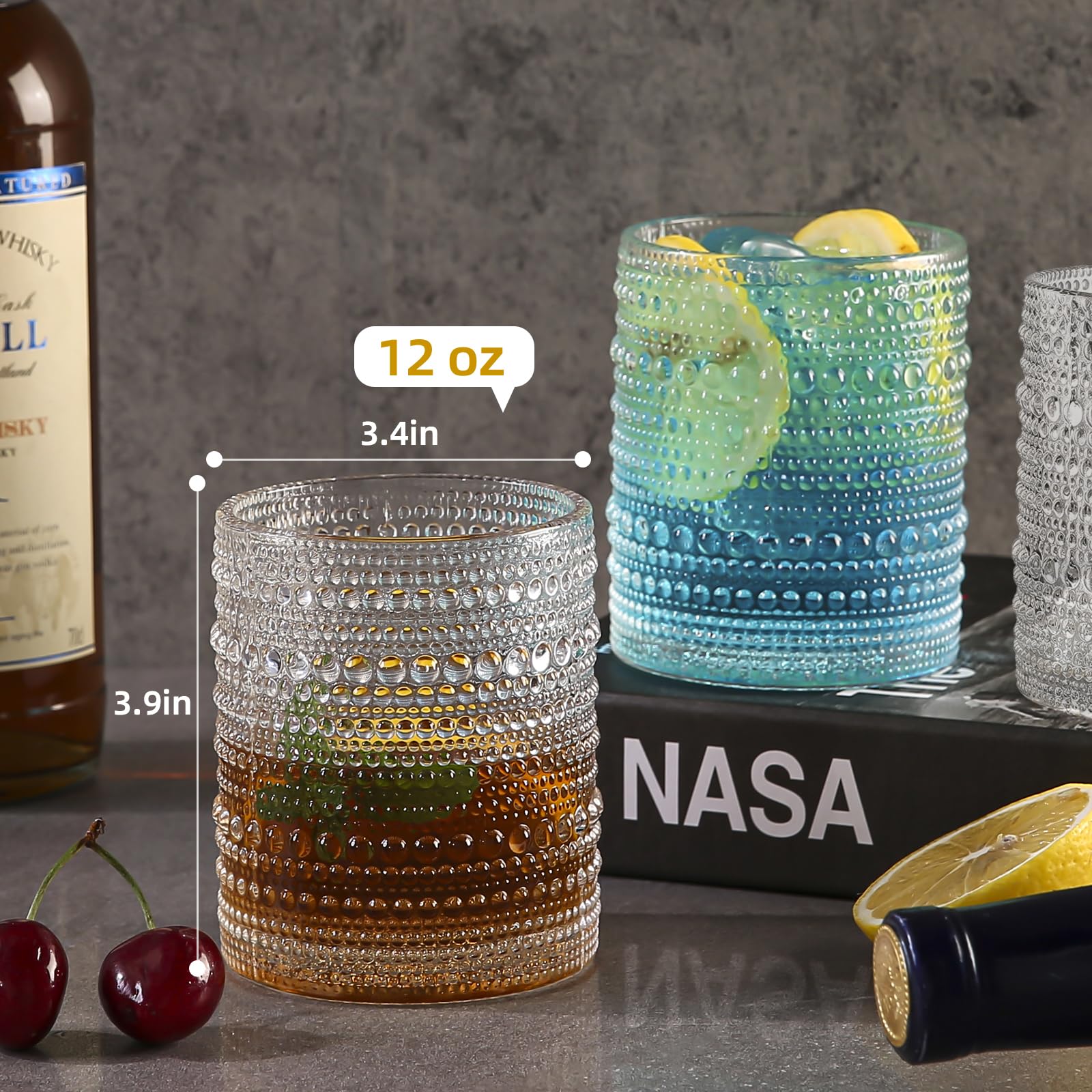 Amyoole embossed beaded design hobnail glass for secure grip.