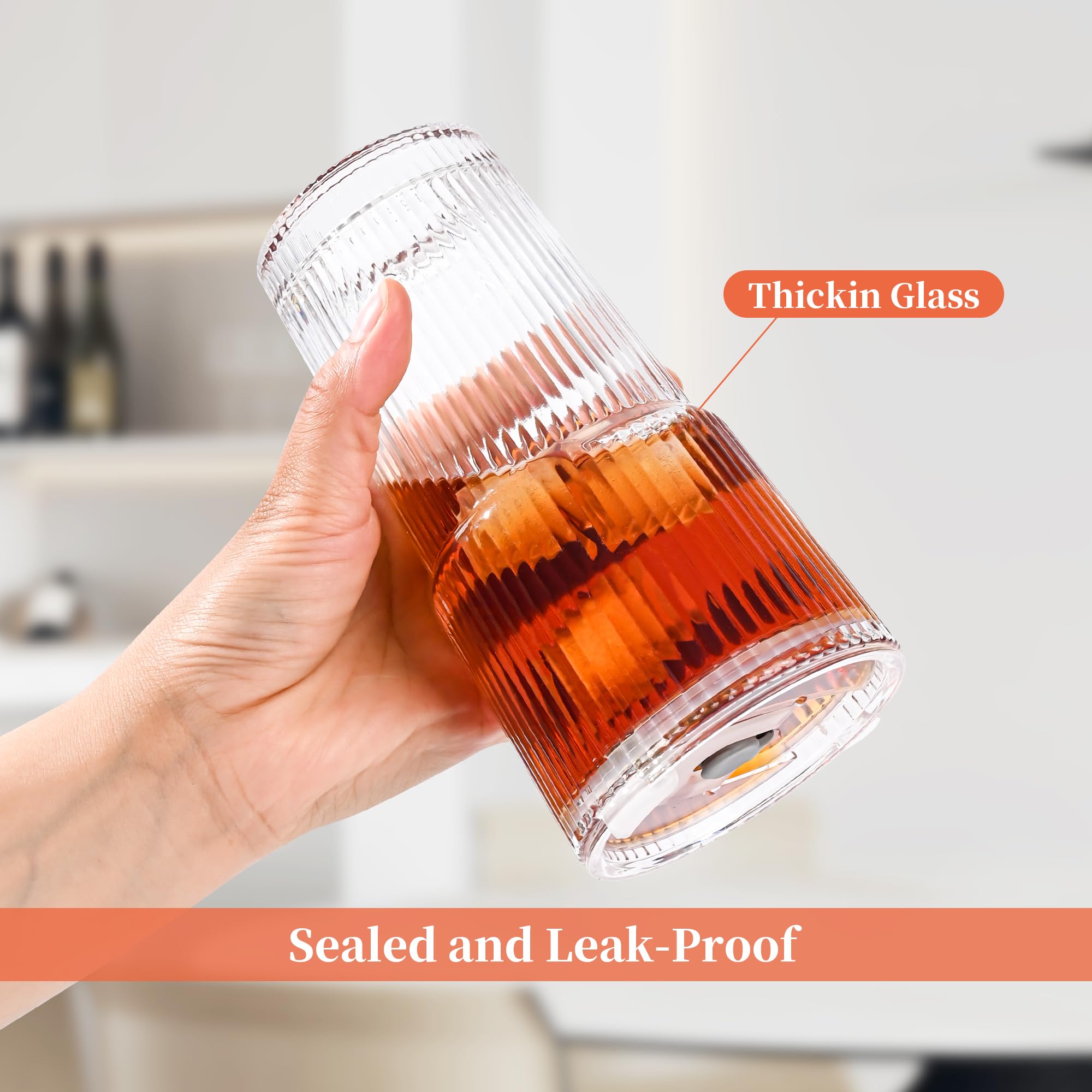 Amyoole ribbed glass cups ideal for smoothies and juices