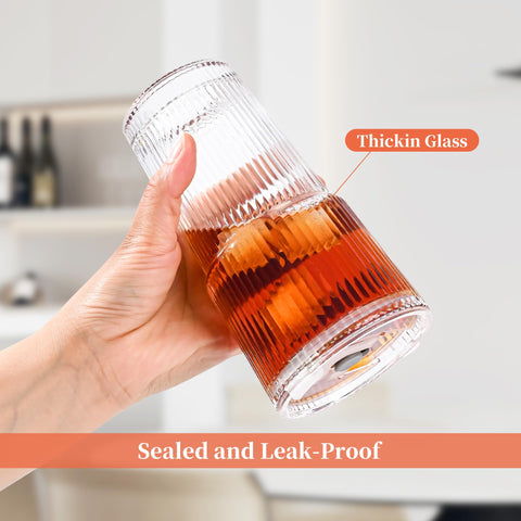 Amyoole ribbed glass cups ideal for smoothies and juices