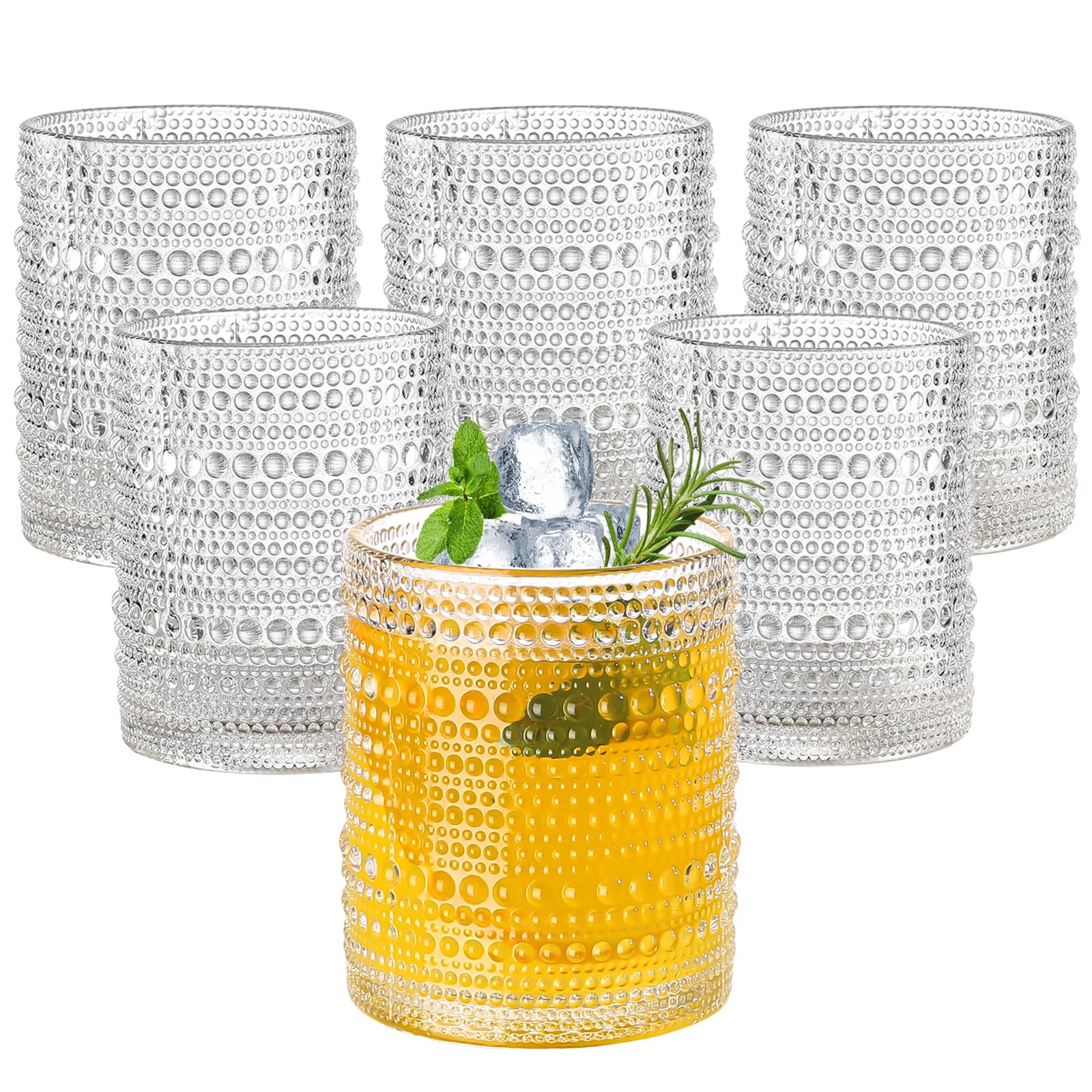 Amyoole hobnail glasses set of 6, front view, elegant home entertaining.