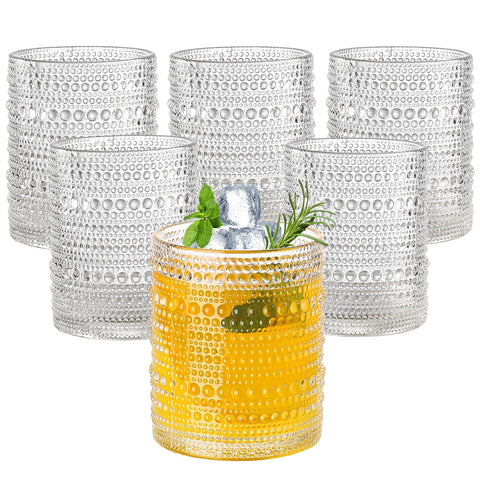 Amyoole hobnail glasses set of 6, front view, elegant home entertaining.