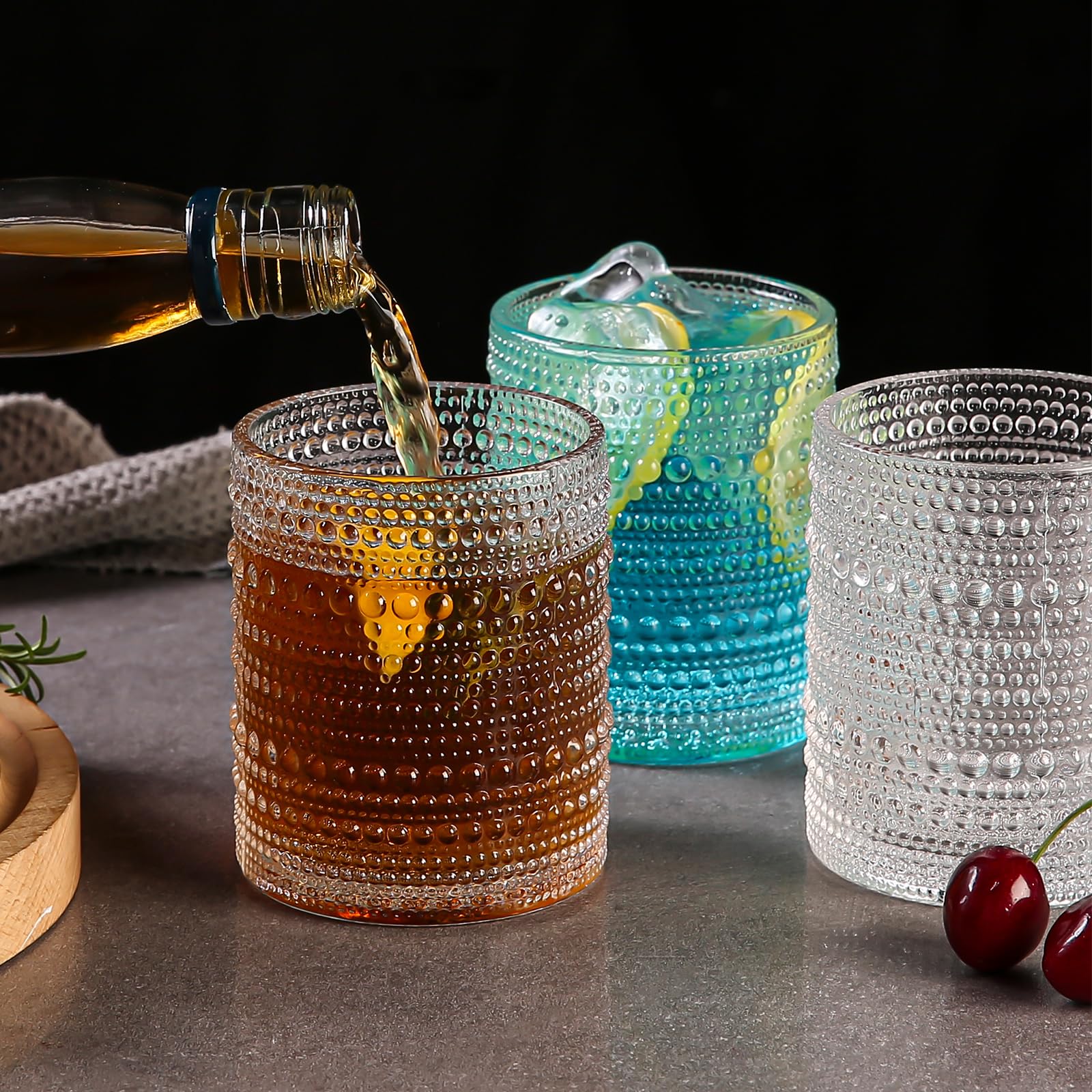 Amyoole thick-walled hobnail glass with a secure grip.