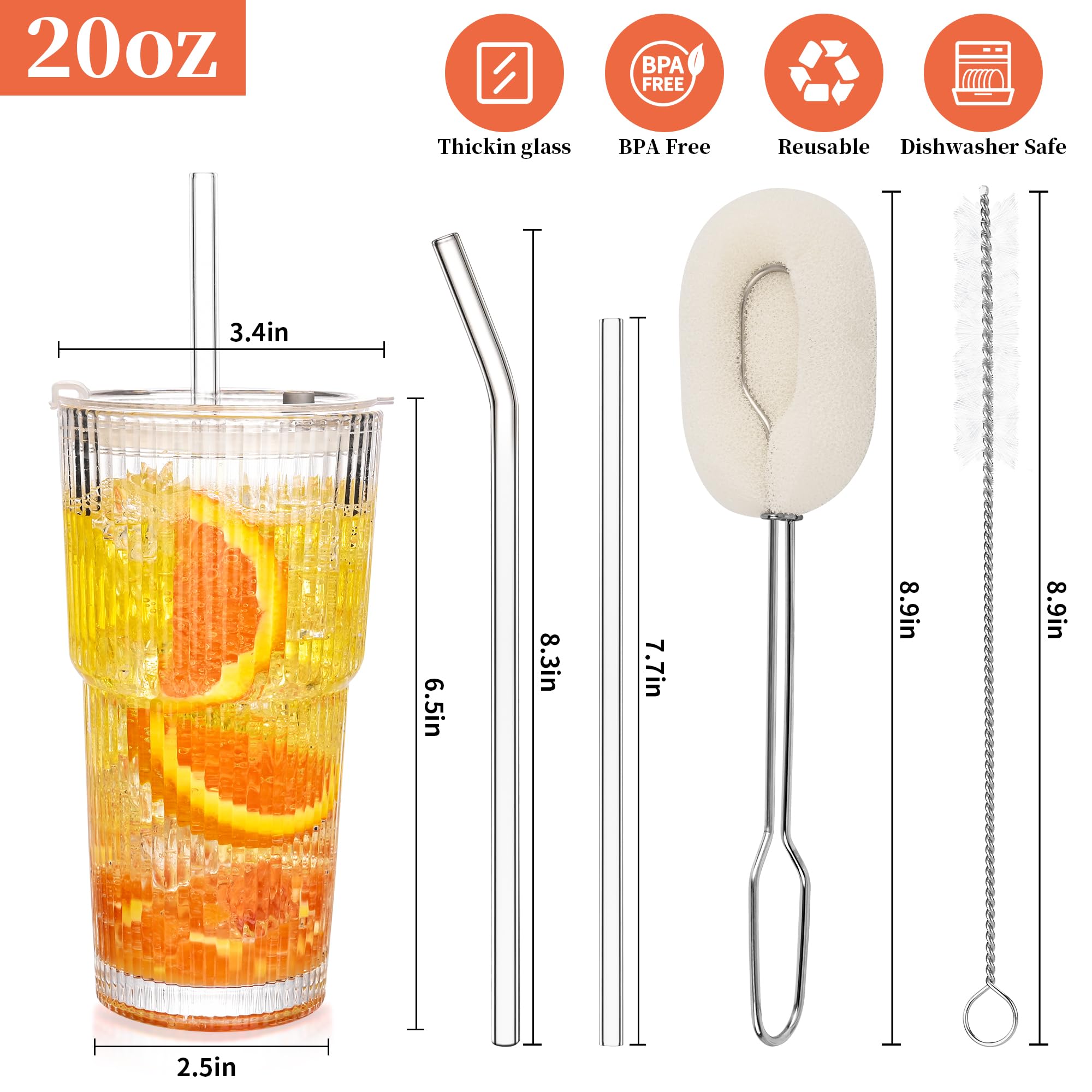 Amyoole glass tumbler lids and reusable straws set for spill-free travel