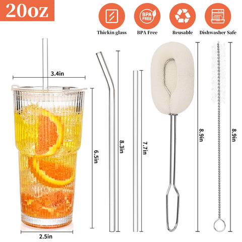 Amyoole glass tumbler lids and reusable straws set for spill-free travel