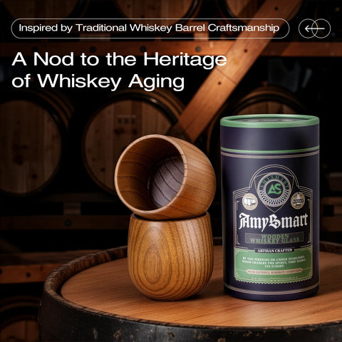 Amysmart charred wooden whiskey glass showing durable, condensation-free design