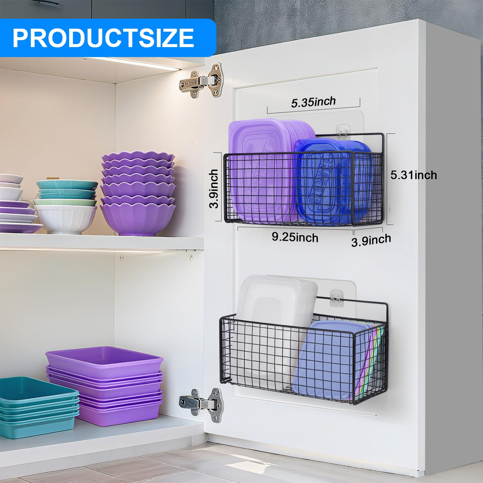 AMZABBY lid organizer large side mount demonstrates vertical storage behind doors