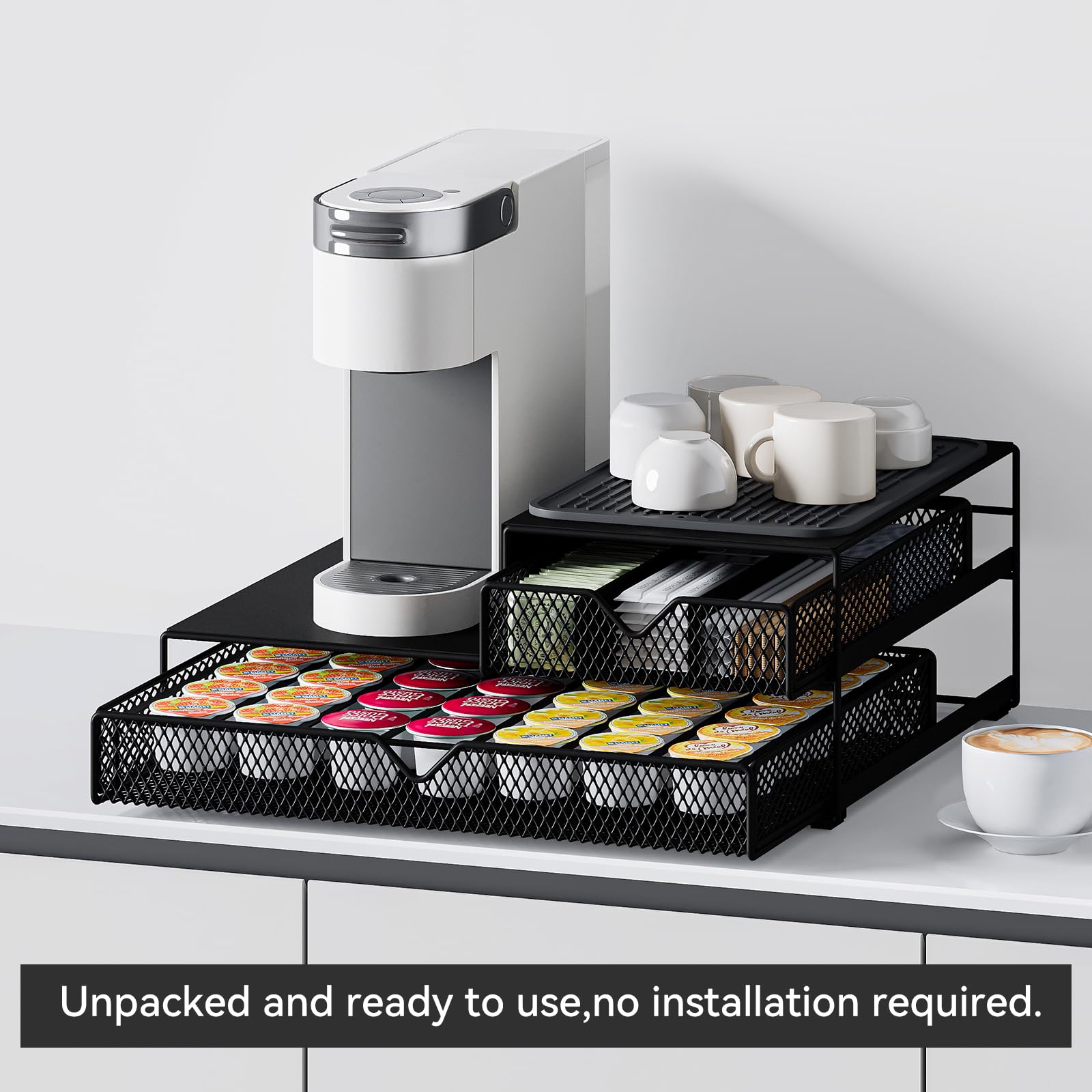 AmzAge Coffee Maker Countertop Organizer sturdy steel frame resists deformation