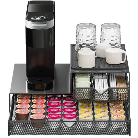 AmzAge Coffee Maker Countertop Organizer upper layer cups view showing organized space and accessibility