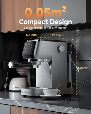 AMZCHEF 20-bar high-pressure extraction creates crema-rich shots ideal for bold espresso.