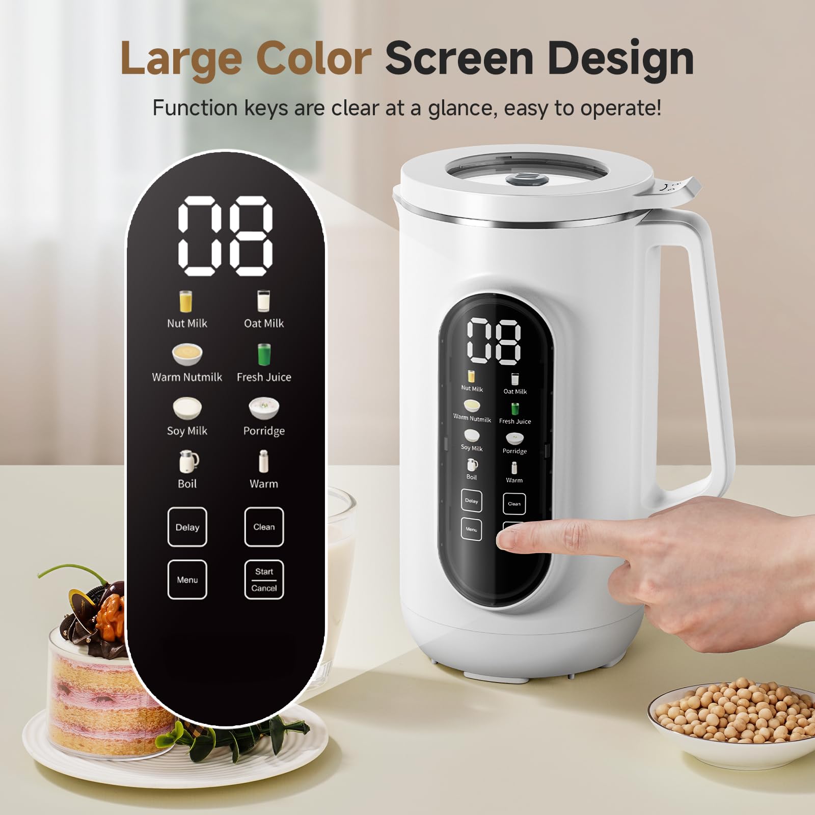 AMZCHEF 40oz Nut Milk Maker digital screen highlights intuitive controls and progress at a glance.