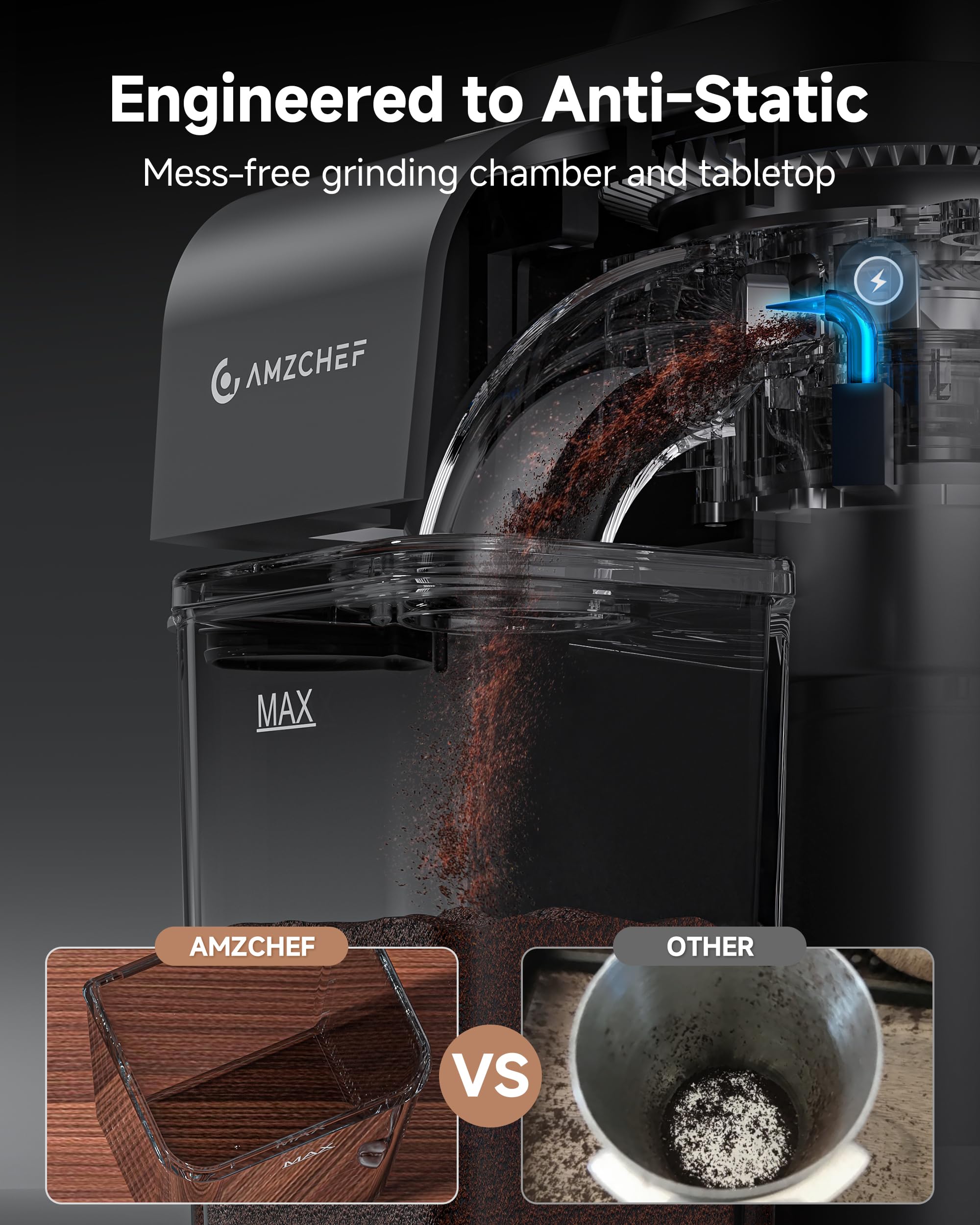 AMZCHEF 48-settings dial lets you tailor a precise grind.