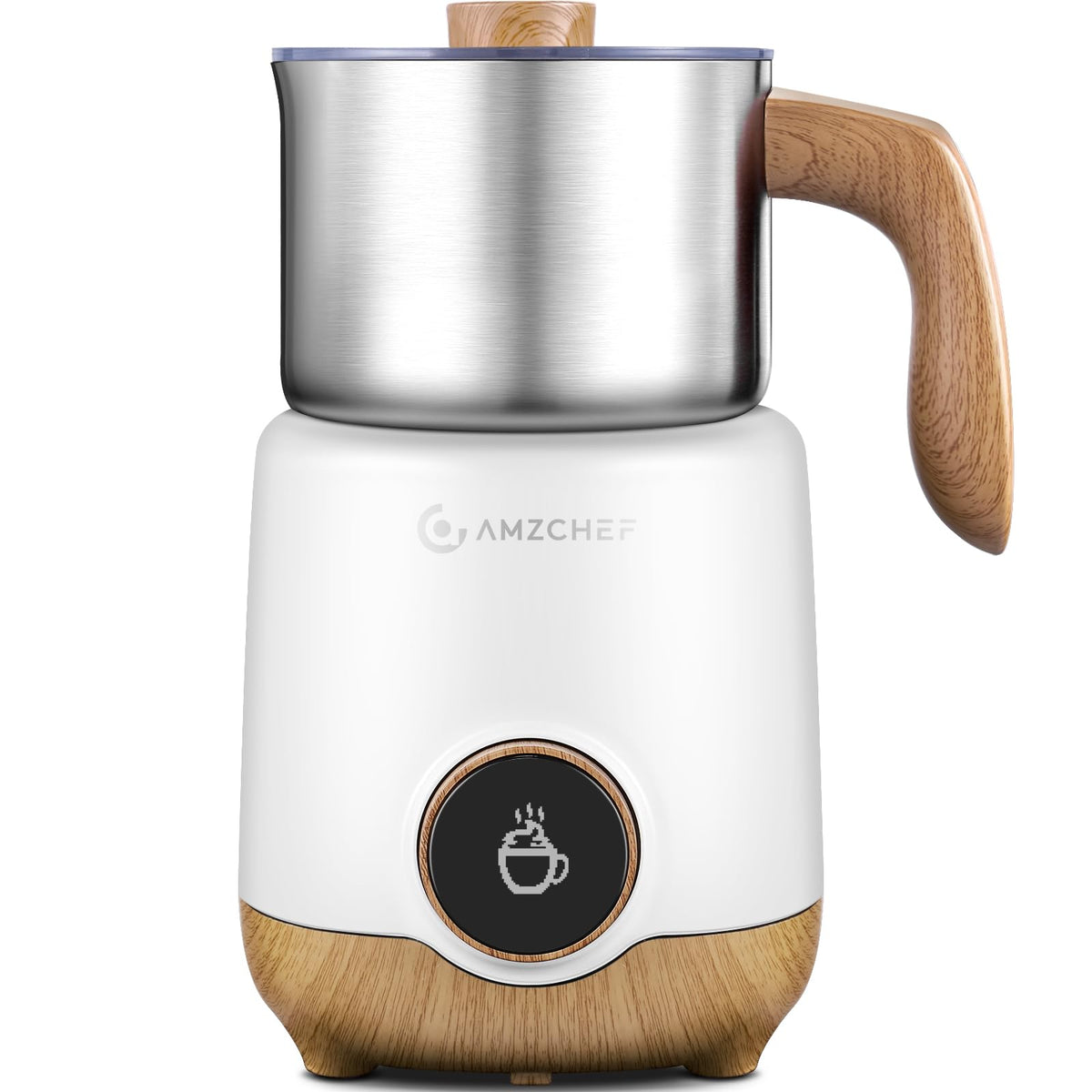 AMZCHEF 8-in-1 milk frother with switchable options for café-style drinks.