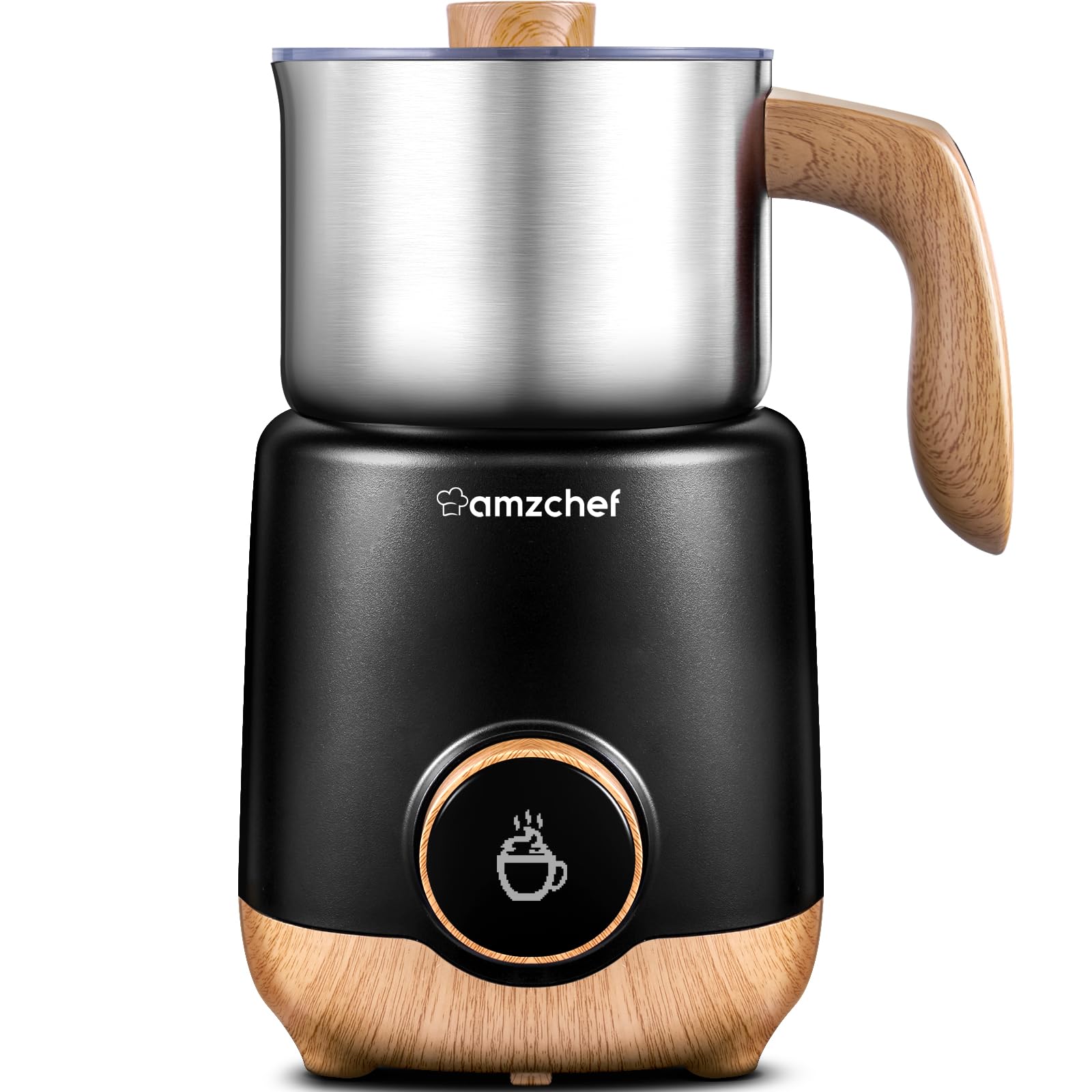 AMZCHEF 8-in-1 milk frother in action creating rich dense and airy foam for coffee