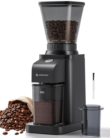 AMZCHEF anti-static grinder reduces coffee dust for cleaner counters.