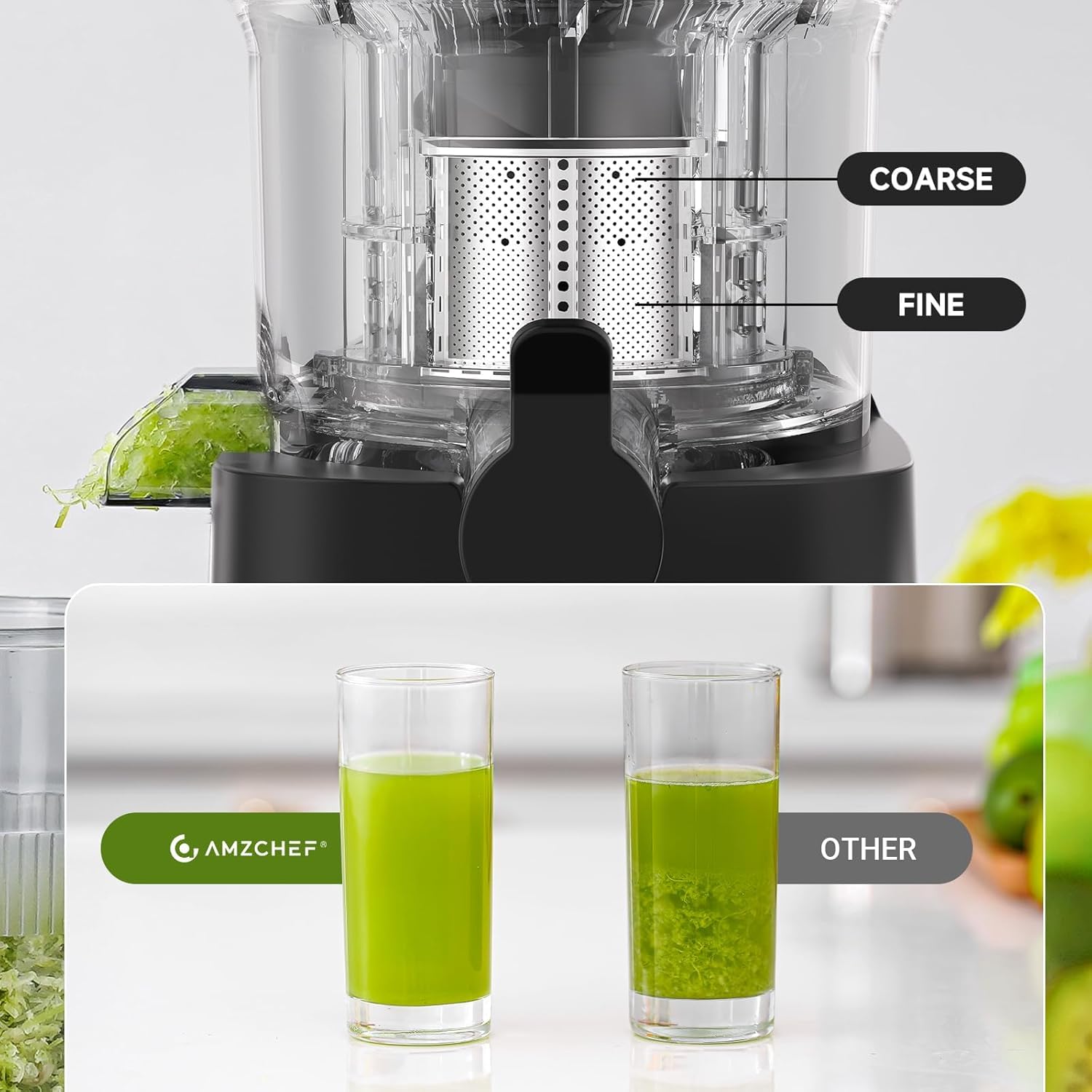 AMZCHEF Juicer with dual blades improves slicing efficiency