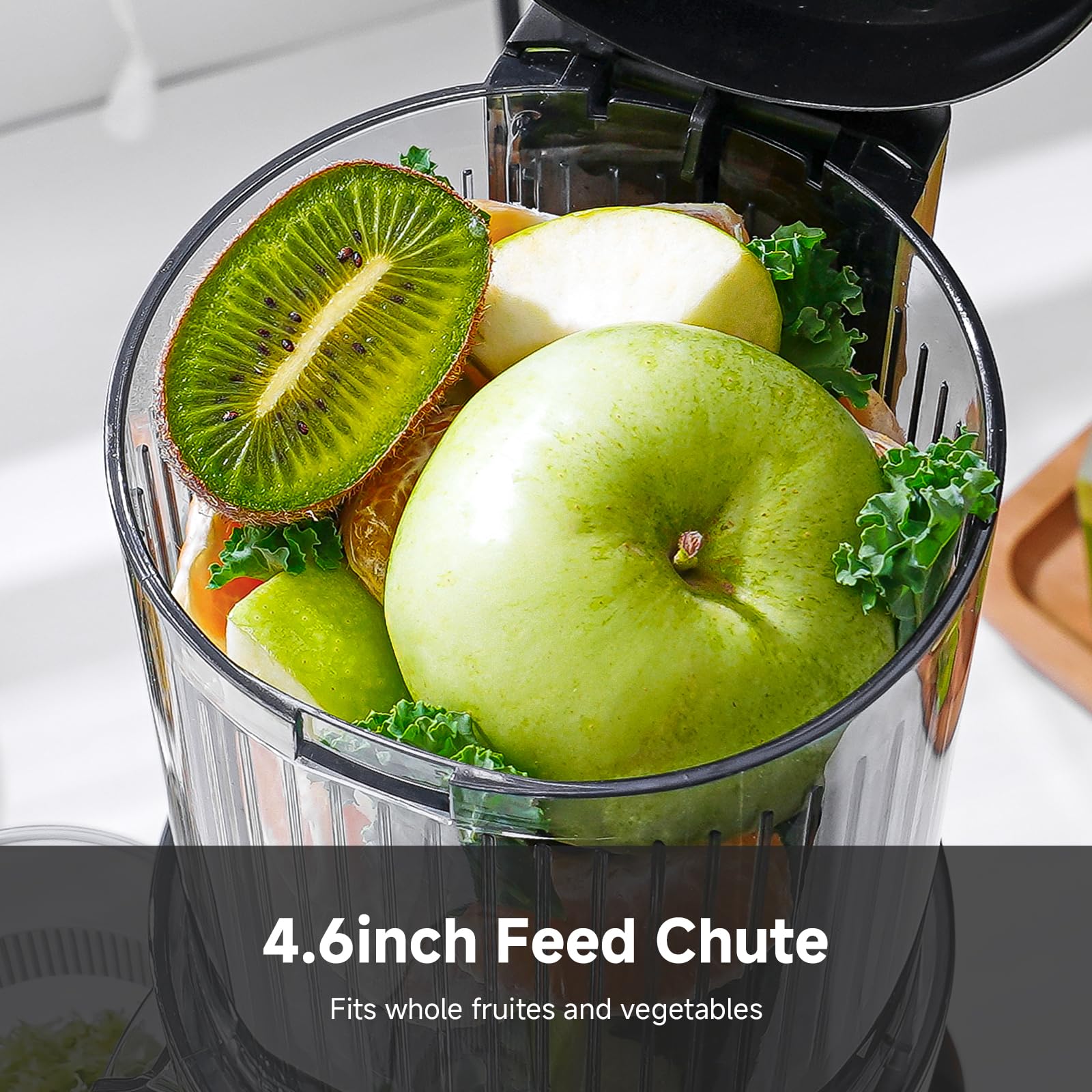 AMZCHEF Cold Press Juicer large feed chute handling vegetables efficiently