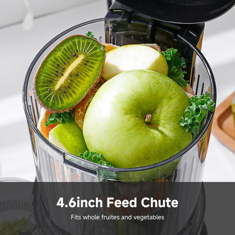 AMZCHEF Cold Press Juicer large feed chute handling vegetables efficiently