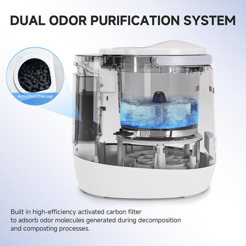 The AMZCHEF Composter odor filter is active to minimize smells.