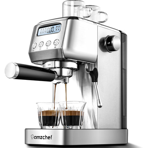AMZCHEF espresso machine front view with 20-bar pump for bold espresso